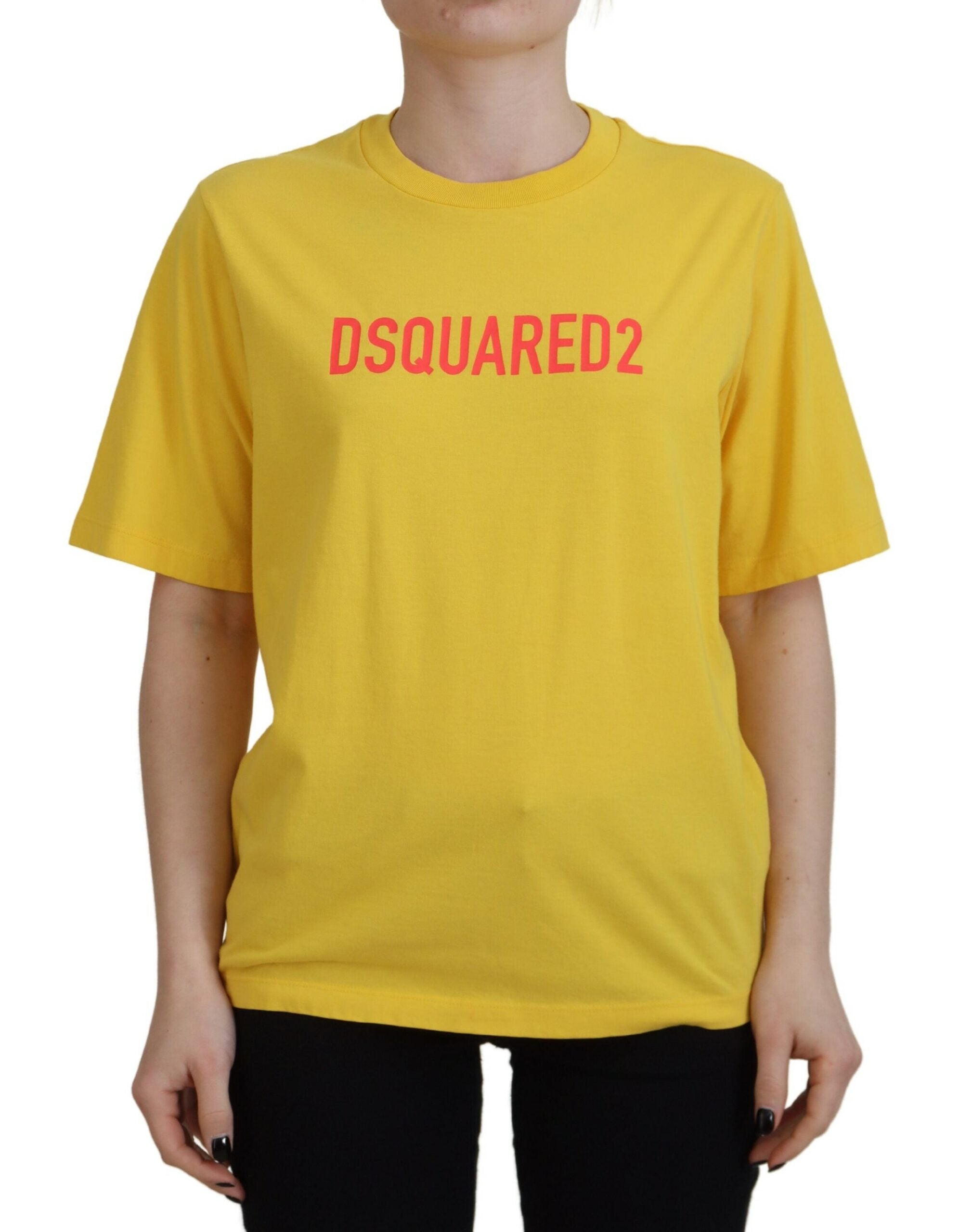 Dsquared² Sarı Logo Baskılı Pamuklu Yuvarlak Yaka Kolay Tişört